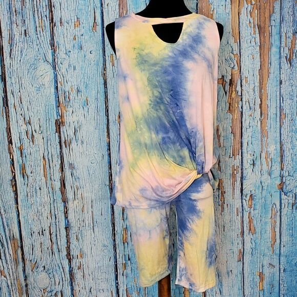 𝅺white Birch Tie Dye Twist Tank Bike Short Lounge Set - Picture 2 of 9